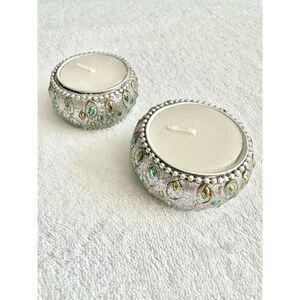 Pier one silver tea light jeweled holders set of 2